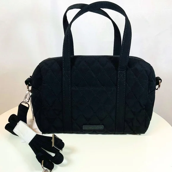 🌹Vera Bradley Mini Satchel Purse Bag Black Microfiber - Picture 1 of 5